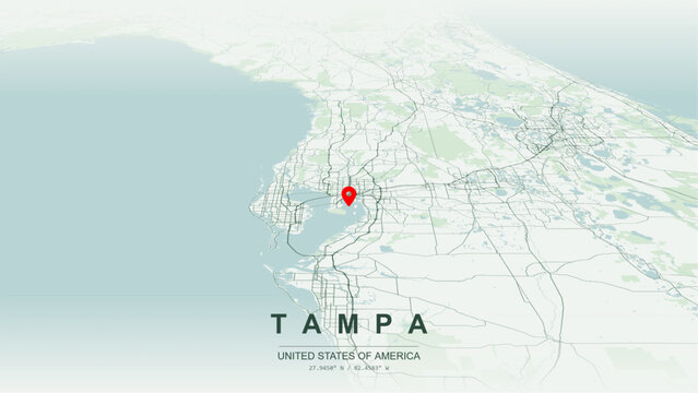 Modern minimalist vector map of Tampa, Florida, USA. High-quality scalable illustration of Tampa city grid, Port Tampa Bay deep water channels for posters design.