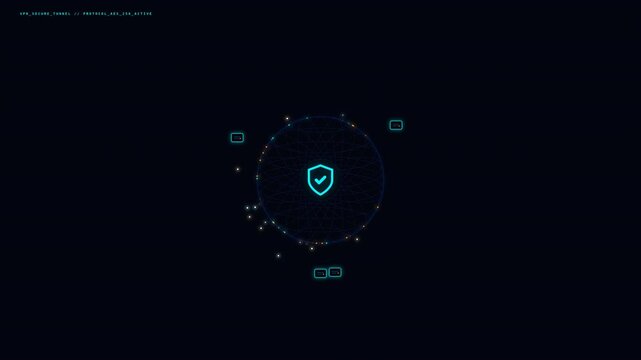 Motion Digital Security Shield Animation with Data Protection Symbols for Technology Concept.