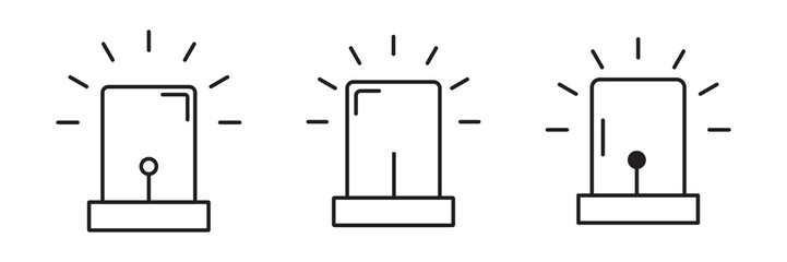 Siren and emergency light icons, warning signals, flashing alarm, police car, fire truck, ambulance, rescue light, alert device, safety symbols, vector illustrations for websites, apps, and safety. © Ankita
