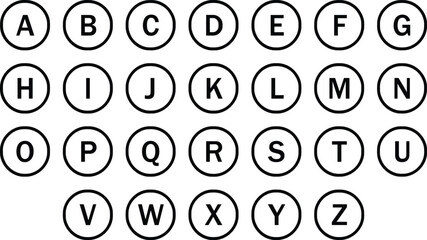 Complete alphabet A to Z in black circles on a white background letters © Mst