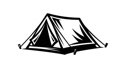 Minimalist camping tent illustration stands alone against a stark white background for outdoor adventure designs. © design