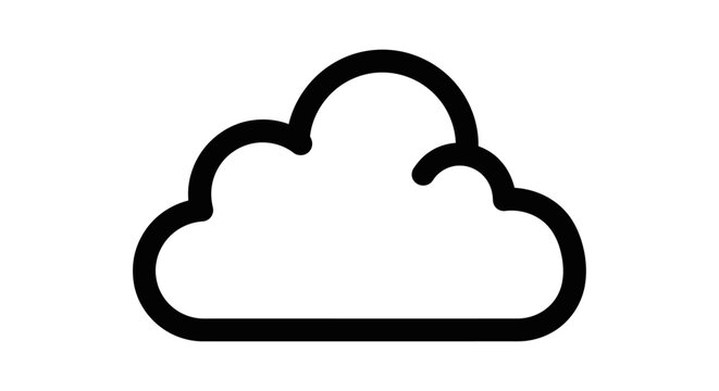 Cloud icon with a simple curved outline and flat base stands isolated against a plain background for digital applications.