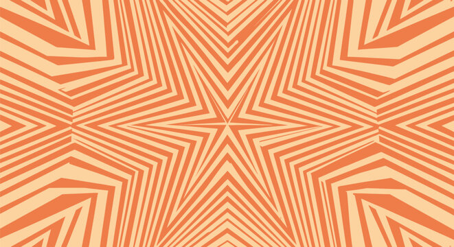 Vibrant orange geometric starburst pattern radial lines creating abstract sunburst effect warm color palette modern hypnotic symmetrical background design element.