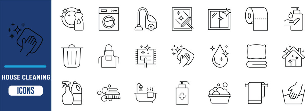 Household cleaning and hygiene icons. soap icon set, vacuum icon set, sponge icon set