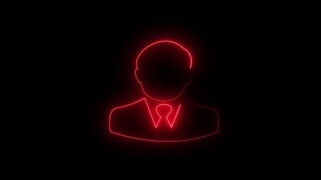 "Glowing neon man icon animation on black background. Smooth neon glow effect."