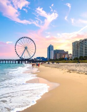 Coastal sunset with Ferris wheel