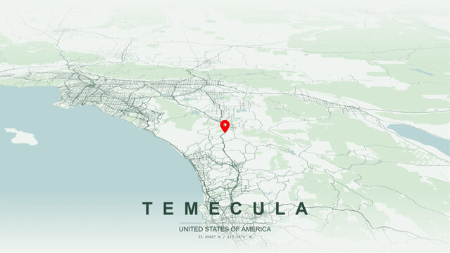 Modern minimalist vector map of Temecula, California, USA. High-quality scalable illustration of Temecula Inland Empire square city grid for posters design.