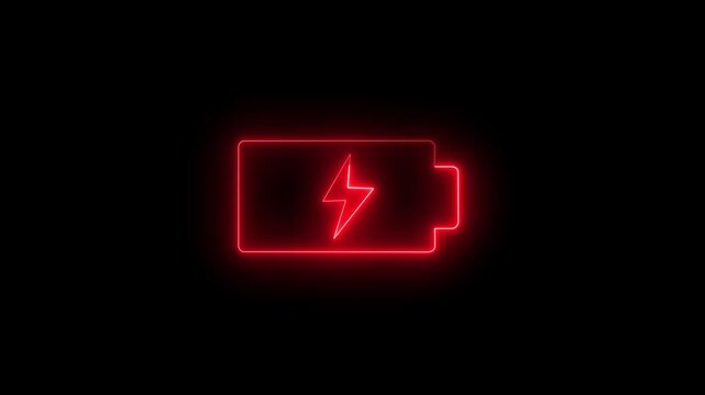 Glowing neon battery icon animation on black background.