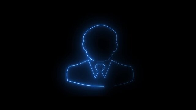 "Glowing neon man icon animation on black background. Smooth neon glow effect."