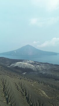 Aerial Of Krakatau Ash Cone With Dramatic Erosion Gullies