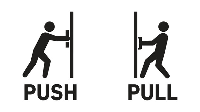 Push and pull door signs with stick figures