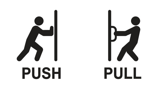 Push and pull door signs with stick figures