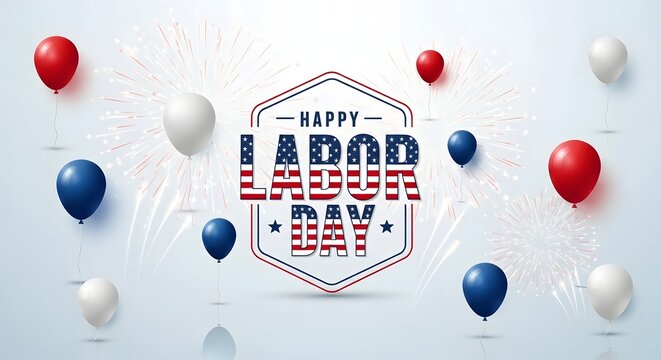Happy labor day celebration with balloons and fireworks