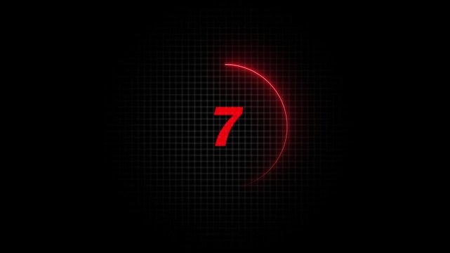 4kGlowing neon line Countdown timer from 15 to 0 seconds real time. Modern flat design of countdown animation isolated. black
