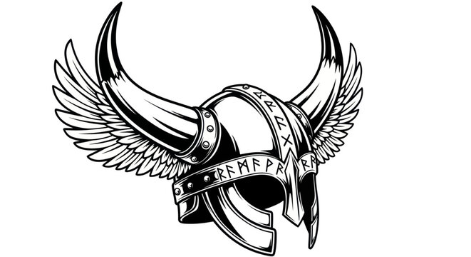 Winged and horned viking helmet with runic symbols