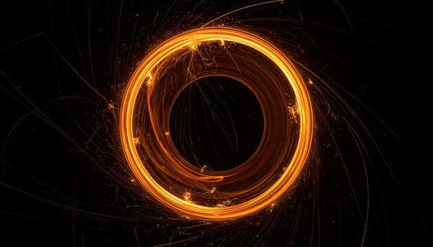 A glowing orange circle on a black background with white space below