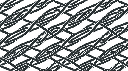 Seamless geometric pattern of interlaced diagonal black lines on a white background, woven rope effect texture © Sifat