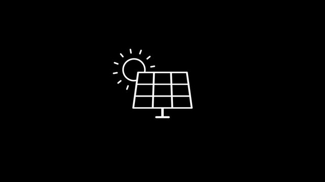 Solar panel and sun line icon animation with alpha channel transparent background