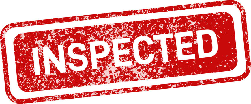 Red 'inspected' stamp with stars quality control seal for products and documentation
