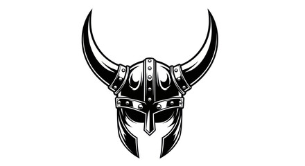 Horned viking helmet in bold black and white tattoo style © Wijil