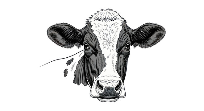 Holstein cow head portrait with detailed line art