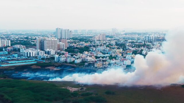 Wildfire Smoke Spreading Across Urban Fringe Near Residential Development