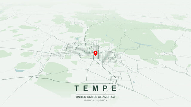 Modern minimalist vector map of Tempe, Arizona, USA. High-quality scalable illustration of Tempe Phoenix East Valley square city grid, Tempe Town Lake waterfront for posters design.