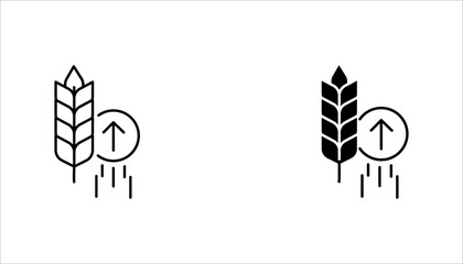 Clean outline icon  set. showing a wheat stalk with an upward arrow representing agricultural growth, productivity, sustainability, and farming development. © Muhammad