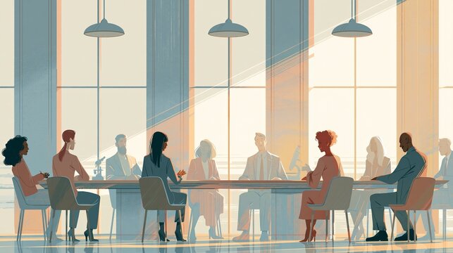 Public officials in a bright legislative chamber discussing public health and longer lifespans around a polished table, hopeful mood, warm daylight from tall windows.
