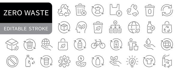 Obraz premium Zero waste simple line icons set. vector, editable stroke