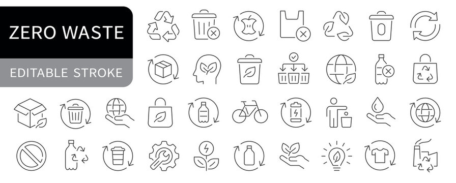 Zero waste simple line icons set. vector, editable stroke