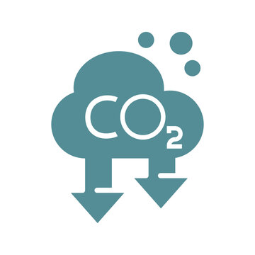 CO2 reduction cloud line icon with downward arrows representing carbon emission reduction and environmental sustainability. Outline vector symbol for climate action and green initiatives.