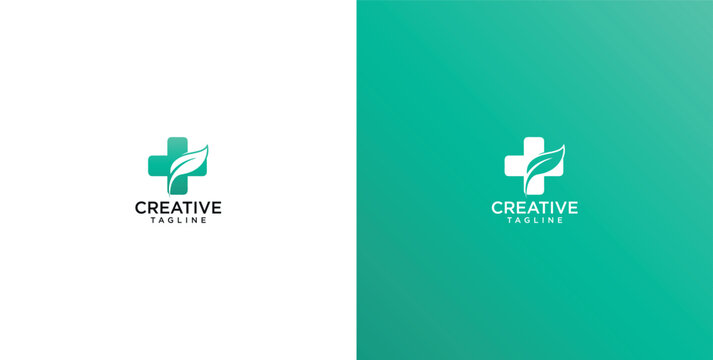 Modern Health and Wellness Logo Design Featuring a Green Medical Cross Combined with a Natural Leaf for Organic Healthcare