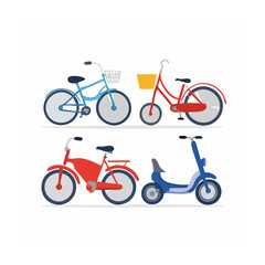 Fototapeta premium Flat Design Illustration of Bicycles and Scooter
