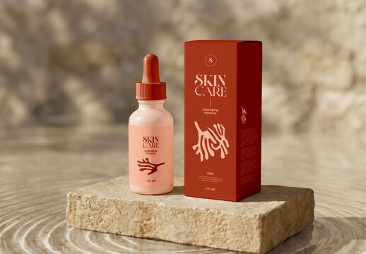 Cosmetic Dropper Bottle and Box Packaging Mockup