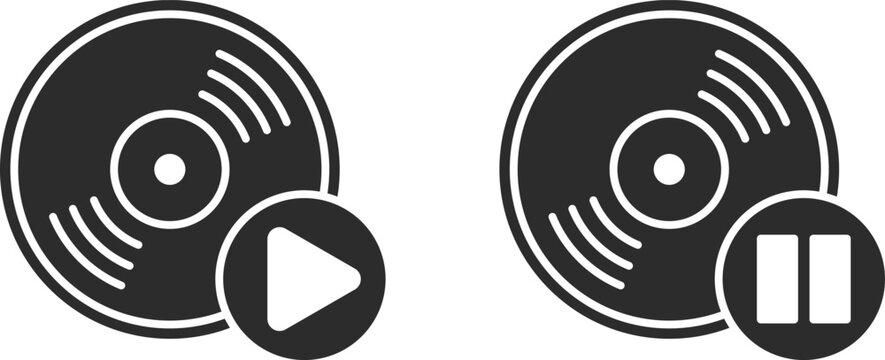 record vinyl icon set, The view from the top. Gramophone LP vinyl record. Retro design. Old CDs, music. DJ equipment for disco or techno party. discotheque nostalgia concept. Vector graphic design 
