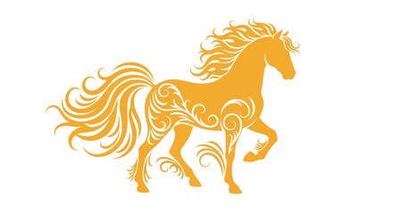 Ornate golden stallion silhouette with floral patterns and flowing mane © Yumna