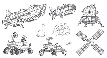 Spacecraft and rover collection for cosmic exploration concepts © Yumna