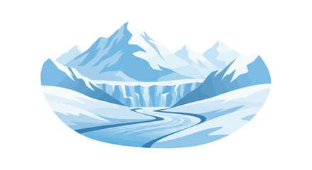 Majestic alpine mountains with winding glacier path and icy ridges © Yumna