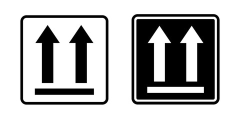 This way up sign icon set with upward arrows symbol. Keep upright shipping label for package handling, logistics, storage and transport safety © Point Nemo