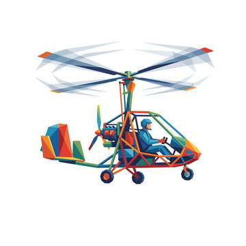 Colorful Gyrocopter Pilot Flying Abstract Geometric Illustration