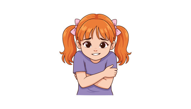 Young girl feeling cold hugging herself with illustration shivering emotions