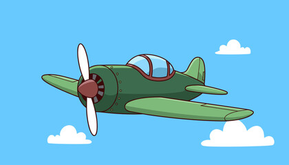 Vintage green propeller plane flying in the sky with airplane, propeller © MorsidaStock