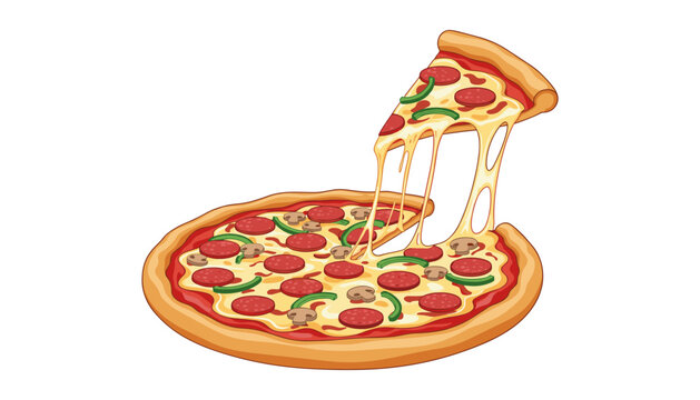 Hot pepperoni pizza with melting cheese slice pepperoni stretching delicious