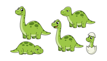 Cute cartoon green brontosaurus dinosaur character collection with brontosaurus © MorsidaStock