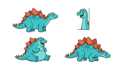 Cute cartoon stegosaurus dinosaur character in multiple poses with stegosaurus © MorsidaStock
