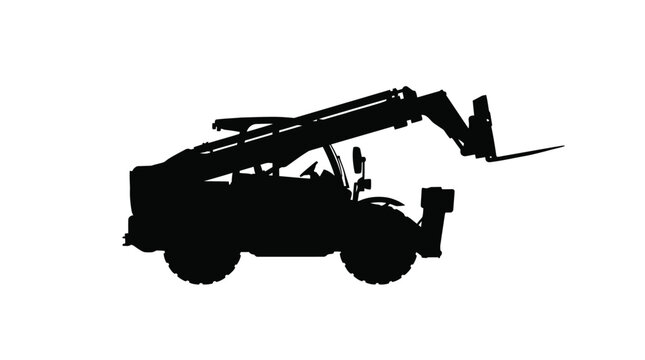 Telehandler Machine Silhouette Against A White Background