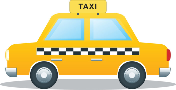 Yellow Taxi Cab Car Vector Illustration with Checkered Stripe and Roof Sign Flat Design Isolated on White Background
