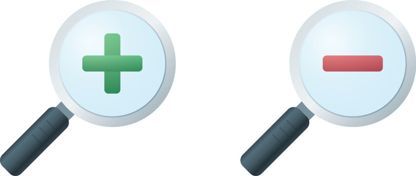 Zoom In and Zoom Out Magnifying Glass Icon Set with Plus and Minus Symbol Vector Illustration
