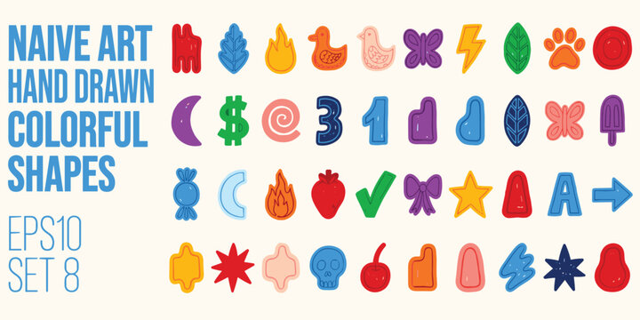 Naive Art Hand Drawn Colorful Shapes Set 8EP S10 Vector Graphics